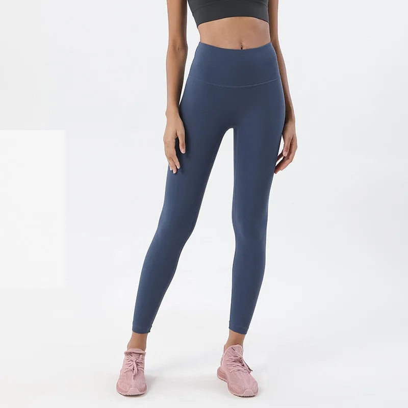 Women's Solid Pattern Elastic High Waist Ankle-Length Yoga Fitness Pants