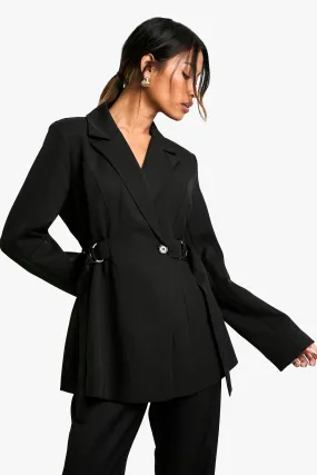 Woven Tailored Oversized Buckle Detail Blazer