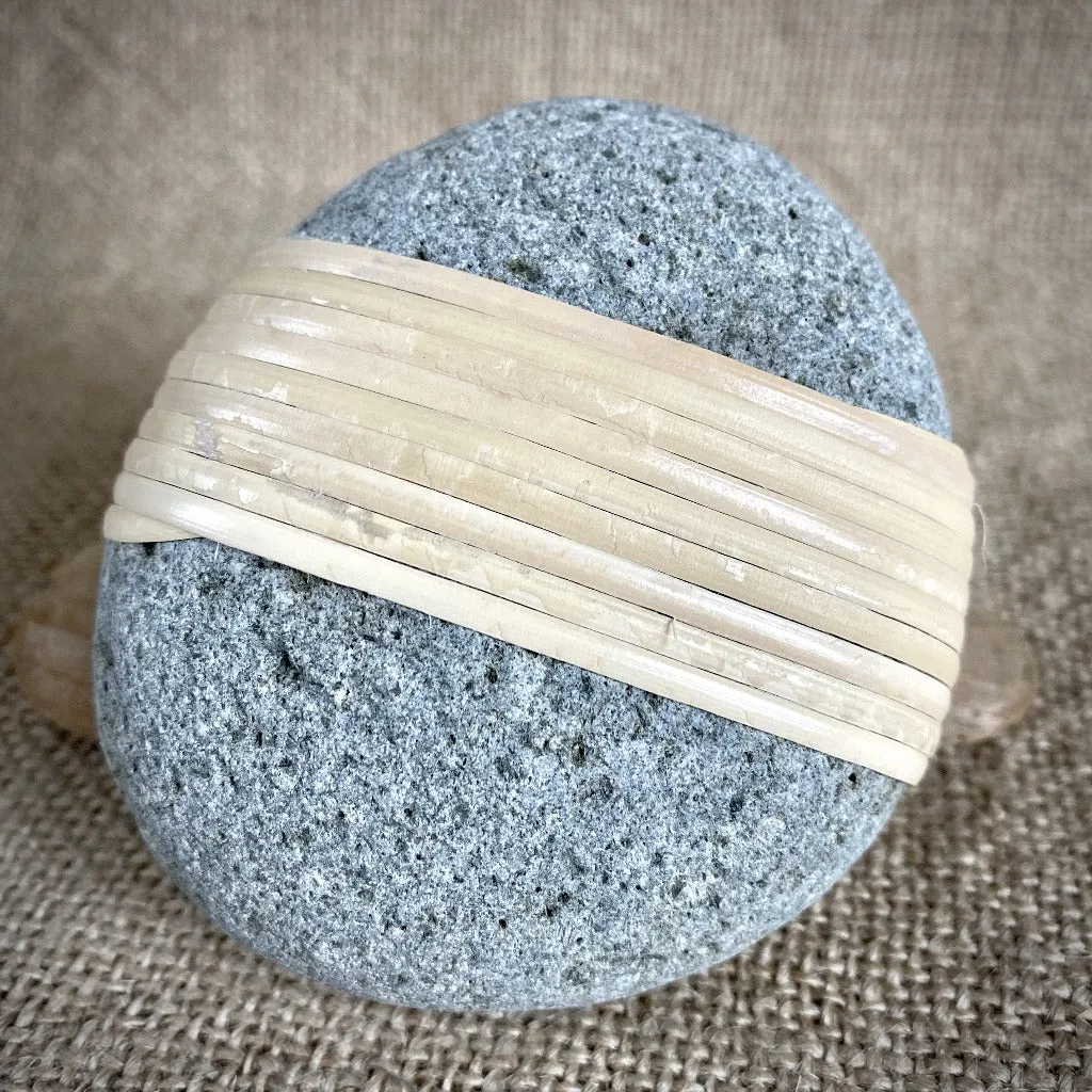 Wrapped Rock, Shungite Donut, Natural Cane, Gray, Pitted Texture