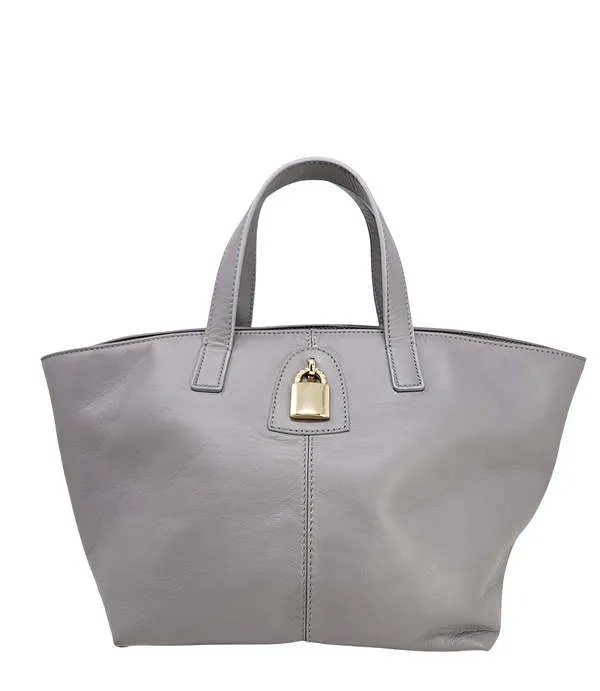 x Joan Hornig Leather Lock Tote Bag - Light Grey