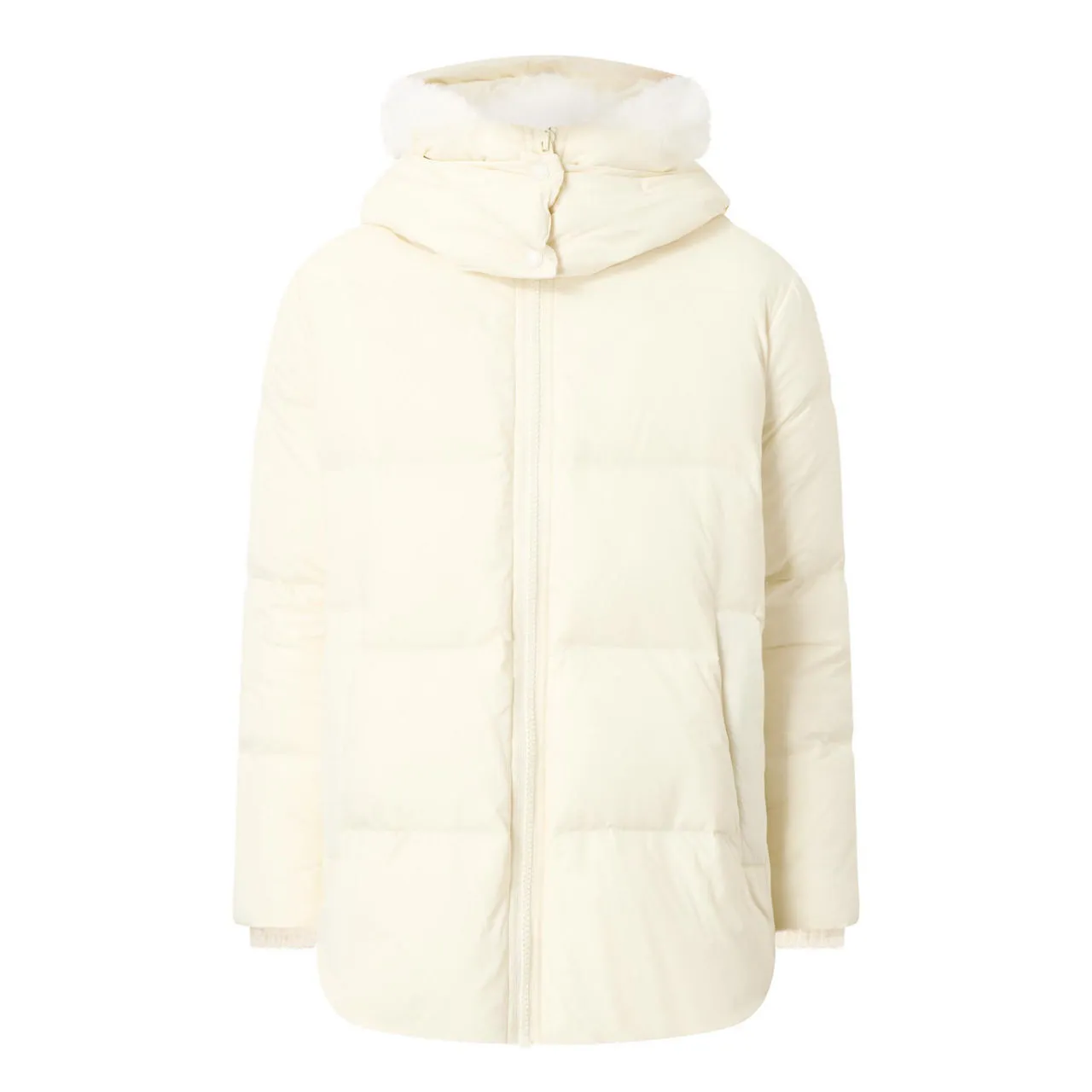 YVES SALOMON A-Line Shearling Down Jacket - Cream