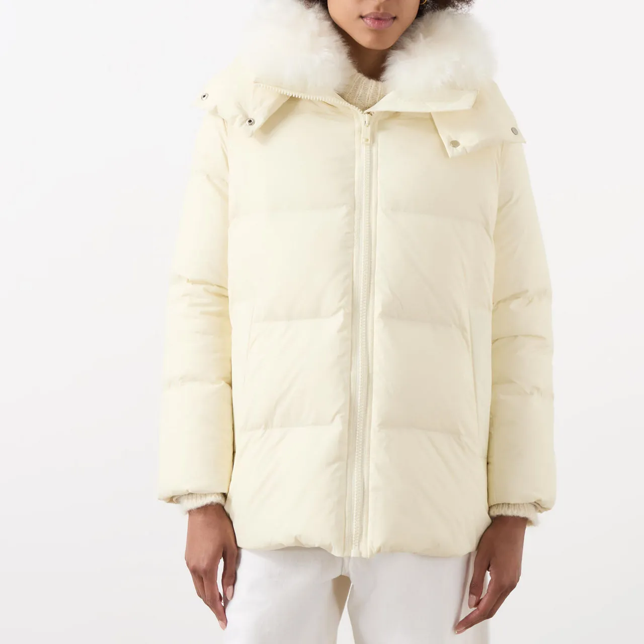 YVES SALOMON A-Line Shearling Down Jacket - Cream