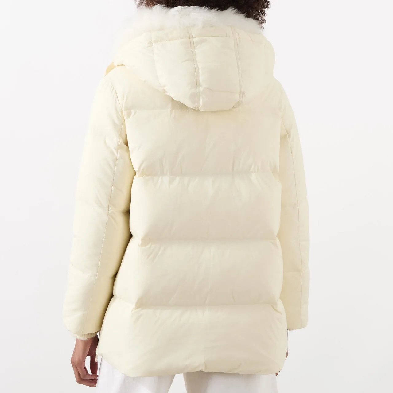 YVES SALOMON A-Line Shearling Down Jacket - Cream