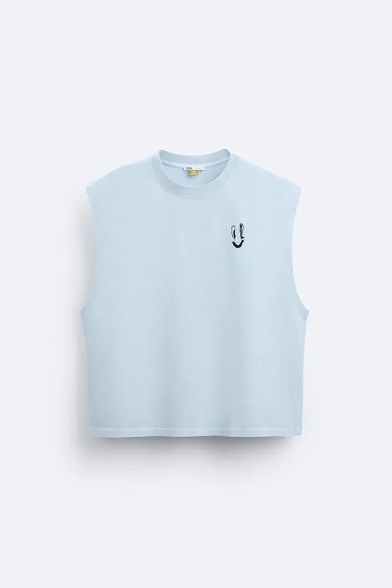 ZARA  |Crew Neck Pullovers Sleeveless U-Neck Plain Cotton Logo