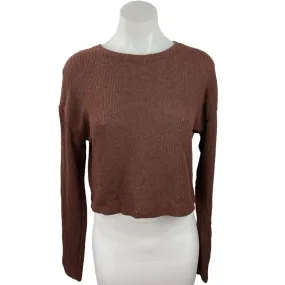 Zara Trafaluc Brown Knitted Crew Neck Long Sleeve Pullover Cropped Sweater Top M